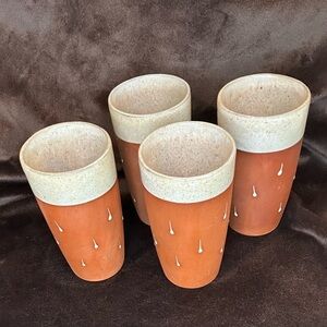 Albert Pottery Cups terra-cotta at the bottom and glazed at the rim/w rain drips